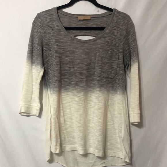 Anthropologie Language Pullover Sweater 3/4 Sleeve Womens XS Grey Cream Dip Dye - Picture 1 of 6